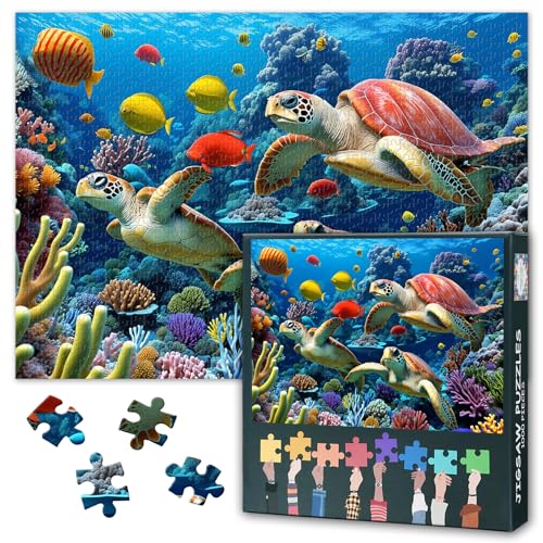 1000-Teile Puzzle für Erwachsene Sammlerstück - Naturgetreu Farbenfrohes Meeresthema mit Schildkröte & Korallenriff, 50x70 cm anspruchsvolles Ozean-Motiv für Wanddekoration von TISHIRON