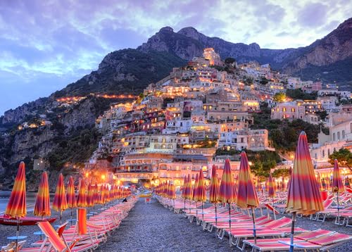 1000 Teile Puzzle für Erwachsene - Schönes Positano an der Amalfiküste Italien - Landschaftsmotiv Europäisches Reiseziel - Vintage Küstenstadt Kunstwerk Wohnzimmer Deko (70x50 cm) von TISHIRON
