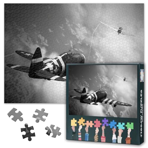 1000 Teile Puzzle für Erwachsene Schwarz Weiß WWII Militär Kampfflugzeug Kunstwerk Vintage Kriegsflugzeug Deko 27,5 x 19,7 Zoll 1000 Teile Puzzle für Erwachsene Schwarz Weiß WWII Militär Kampfflugzeug Kunstwerk Vintage Kriegsflugzeug Deko 27,5 x 19,7 Zoll von TISHIRON