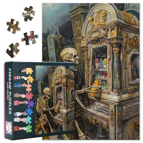 1000 Teile Puzzle für Erwachsene - Skelett vor Friedhofsautomat, surreale schwarzhumorige Kunst, Anspruchsvolles Puzzle - 27,5 x 19,7 Zoll 1000 Teile Puzzle für Erwachsene - Skelett vor Friedhofsautomat, surreale schwarzhumorige Kunst, Anspruchsvolles Puzzle - 27,5 x 19,7 Zoll von TISHIRON