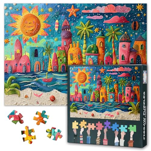 1000 Teile Puzzle für Erwachsene – Sonnige Meeresfantasie-Landschaft Lebendige Küstenszene Entspannendes Strandkunst-Puzzle Herausforderndes Puzzlespiel (27,5x19,7 Zoll) von TISHIRON