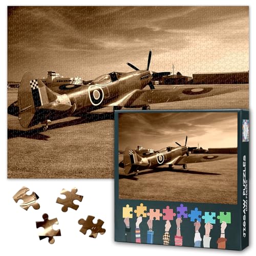 1000 Teile Puzzle für Erwachsene Spitfire Kampfflugzeug WWII Britisches Flugzeug Retro Aviation Kunst Militär Wand Deko Herausforderndes Puzzle Geschenk 27,5 x 19,7 Zoll von TISHIRON