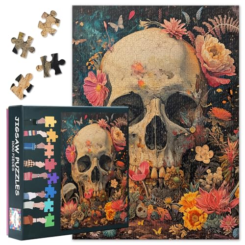 1000 Teile Puzzle für Erwachsene - Totenkopf & Blumen: Dark Art, detailreiches botanisches Schädel-Puzzle, Anspruchsvolles 1000-Teile-Puzzle - 27,5 x 19,7 Zoll 1000 Teile Puzzle für Erwachsene - Totenkopf & Blumen: Dark Art, detailreiches botanisches Schädel-Puzzle, Anspruchsvolles 1000-Teile-Puzzle - 27,5 x 19,7 Zoll von TISHIRON