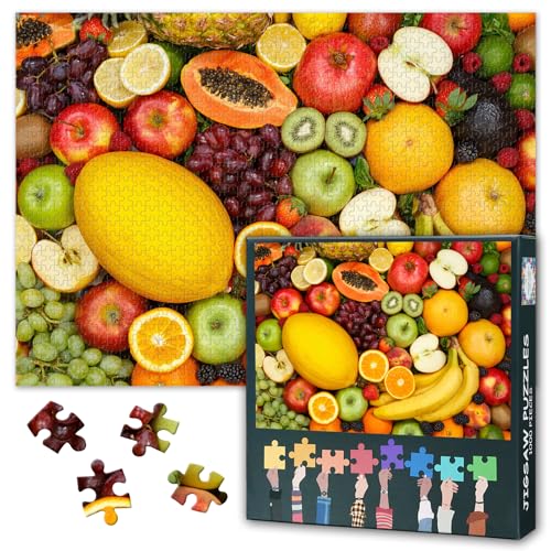1000 Teile Puzzle für Erwachsene - Tropische Ananas, Mango & Avocado, Lebendiges Food-Art-Motiv, Exotisches Früchte-Fest, 27,5x19,7 Zoll von TISHIRON