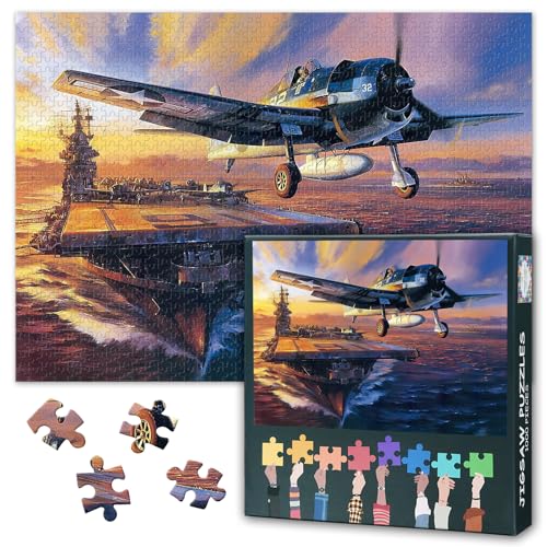 1000 Teile Puzzle für Erwachsene USS Lexington CV 16 WWII Flugzeugträger Marineschiff Militär Geschichte Puzzle Herausfordernde Kriegsflugzeug Kunst 27,5 x 19,7 Zoll von TISHIRON