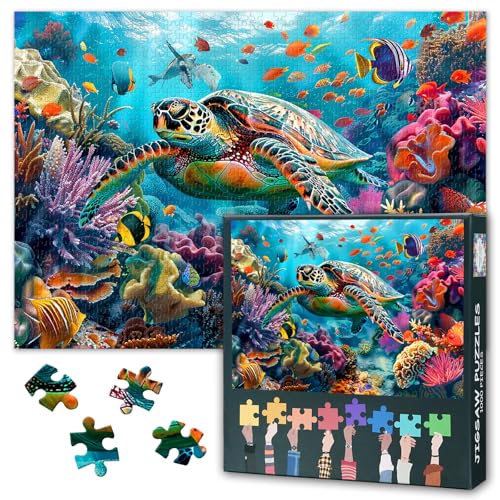 1000 Teile Puzzle für Erwachsene Unterwasserwelt Meeresmotiv Entspannungstherapie Stressabbau Puzzleteile mit Referenzposter Hochwertige Pappe Leicht zu Montieren Wanddekoration 50,5 x 70,5 cm von TISHIRON