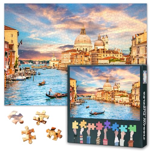1000 Teile Puzzle für Erwachsene - Venedig Landschaft mit Gondeln auf dem Canal Grande, 50x70 cm anspruchsvolles Kunstpuzzle mit Sonnenuntergang in Italien 1000 Teile Puzzle für Erwachsene - Venedig Landschaft mit Gondeln auf dem Canal Grande, 50x70 cm anspruchsvolles Kunstpuzzle mit Sonnenuntergang in Italien von TISHIRON