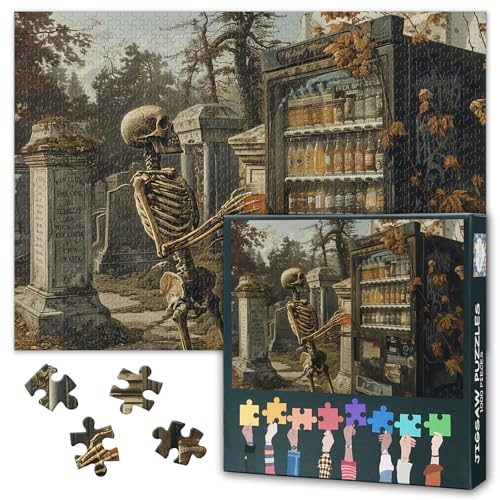 1000 Teile Puzzle für Erwachsene - Vintage-Skelett auf Friedhof, Gothic-Grabkunst Design, Premium Erwachsenenpuzzle(70x50 cm) von TISHIRON