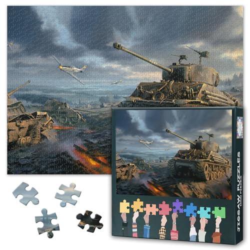 1000 Teile Puzzle für Erwachsene WWII Militär Kollektion Kampfflugzeug Kunstwerk & Hauptkampfpanzer Bilder Historisches Kriegs Puzzle 27,5 x 19,7 Zoll von TISHIRON