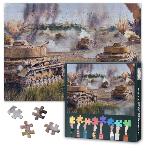1000 Teile Puzzle für Erwachsene WWII Panzer Bild Kunstwerk Militär Panzer Poster Historische Schlachtfeld Szene Wandkunst 27,5 x 19,7 Zoll von TISHIRON