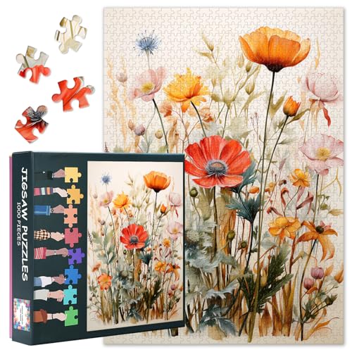 1000 Teile Puzzle für Erwachsene - Wilde Blumenwiese: Illustration mit vielfältigen Wildblumen, Premium Puzzles, Lebendiges Blumenkunst-Puzzle - 27,5 x 19,7 Zoll (70x50 cm) von TISHIRON