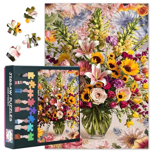 1000 Teile Puzzle für Erwachsene und Familien Kunstvolle Blumenkomposition mit Leuchtenden Farben Florale Wanddekoration Geschenkidee für Zuhause und Spieleabende 50,5 x 70,5 cm 1000 Teile Puzzle für Erwachsene und Familien Kunstvolle Blumenkomposition mit Leuchtenden Farben Florale Wanddekoration Geschenkidee für Zuhause und Spieleabende 50,5 x 70,5 cm von TISHIRON