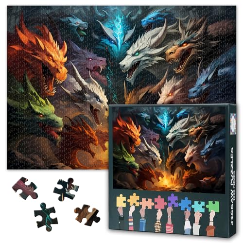 1000 Teile Puzzle für Erwachsene: Cartoon Drache Fantasie Figur (50x70cm) - Farbenfrohes Kunstwerk, Anspruchsvolles und Herausforderndes Motiv von TISHIRON