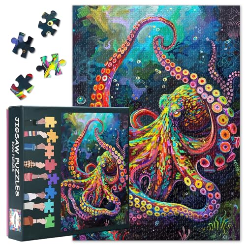1000 Teile Puzzle für Erwachsene: Farbenfroher Oktopus mit Tentakeln (50x70cm) - Fantasie Meeresmotiv, Modernes Sammlerstück für Wohndeko & Geschenk von TISHIRON