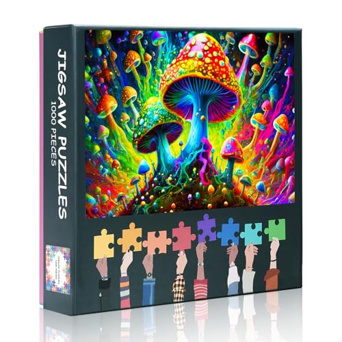 1000 Teile Puzzle für Erwachsene: Farbige Fantasie Pilze (50x70cm) - Magisches Waldmotiv, Ultimative Herausforderung als Premium Holz-Puzzle von TISHIRON
