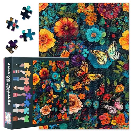 1000 Teile Puzzle für Erwachsene: Kunst Puzzle Schmetterlinge & Blumen | Premium Entspannung & Gehirntraining | Herausforderndes Familienspiel zur Hand-Auge-Koordination | 70 x 50 cm von TISHIRON