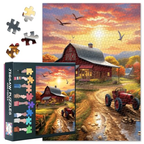 1000 Teile Puzzle für Erwachsene: Landschaft Kunst Puzzle mit Roter Scheune | Premium Entspannung & Stressabbau | Kunst Puzzle als Wanddeko für Zuhause | Familienspaß Geschenkidee | 70 x 50 cm von TISHIRON