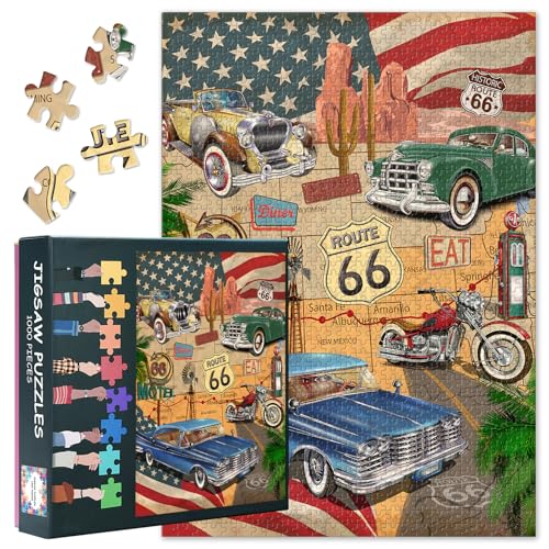 1000 Teile Puzzle für Erwachsene: Route 66 Retro Poster Kunst Puzzle | Premium Lernspielzeug & Gehirntraining für Familienspaß | Herausforderndes Kreatives Geschenk als Wanddeko | 70 x 50 cm 1000 Teile Puzzle für Erwachsene: Route 66 Retro Poster Kunst Puzzle | Premium Lernspielzeug & Gehirntraining für Familienspaß | Herausforderndes Kreatives Geschenk als Wanddeko | 70 x 50 cm von TISHIRON