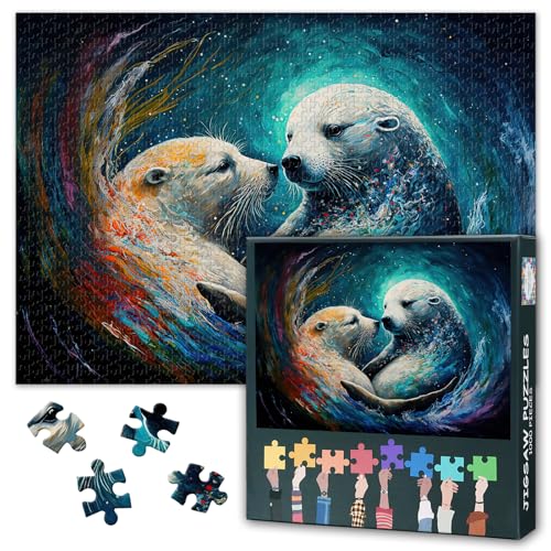 1000 Teile Puzzle für Erwachsene: Seehund mit Farbspritzern (50x70cm) - Lustiges Tiermotiv, Bunte Wohndeko fürs Zimmer von TISHIRON