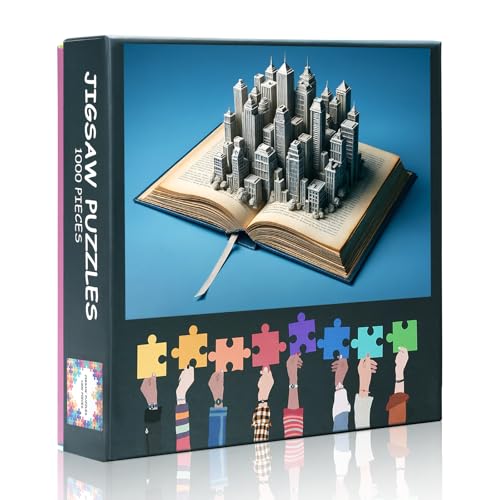1000 Teile Puzzle: 3D Gebäude wachsen aus Buch (50x70cm) - Architektonisches Fantasymotiv, Räumliche Puzzle-Herausforderung für Experten von TISHIRON