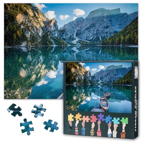 1000 Teile Puzzle: Boot am Lago di Braies (50x70cm) - Dolomiten Bergsee, Anspruchsvolle Italien-Landschaft für Experten von TISHIRON
