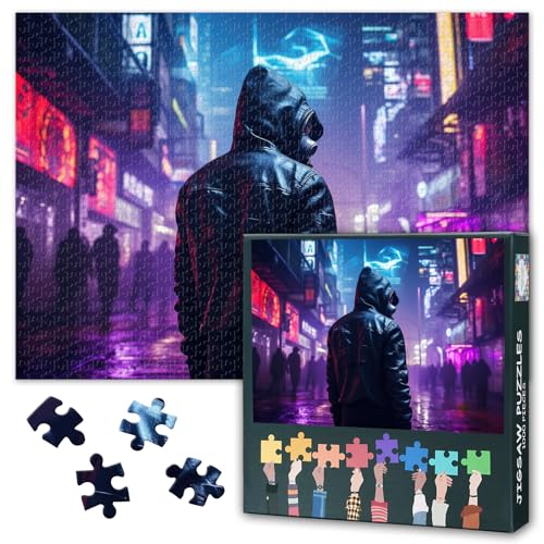 1000 Teile Puzzle: Cyberpunk Figur mit Gasmaske (50x70cm) - Futuristisches Motiv, Detailreiches Kunstwerk für Rätselabende von TISHIRON
