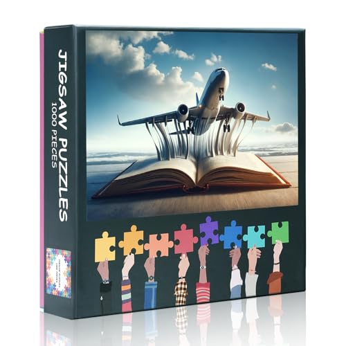 1000 Teile Puzzle: Flugzeug startet aus Buchseiten (50x70cm) - Weltbuchtag-Motiv für Bücherliebhaber, Extrem herausforderndes Design von TISHIRON