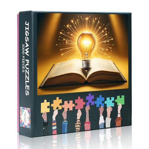 1000 Teile Puzzle: Glühbirne entspringt Buchseiten (50x70cm) - Ideenmotiv in Leuchtoptik, Anspruchsvolles Wissenspuzzle von TISHIRON