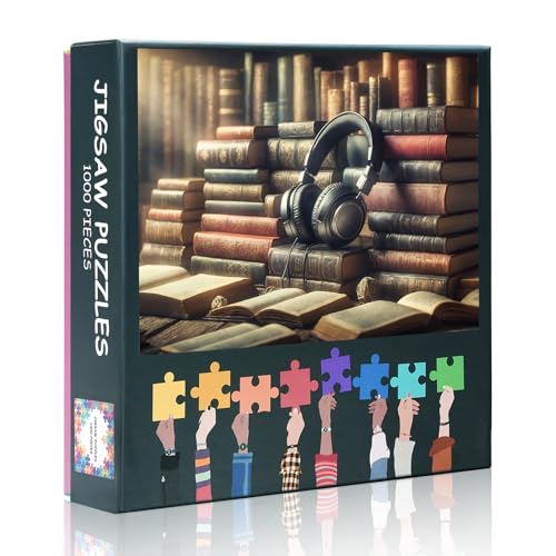 1000 Teile Puzzle: Kopfhörer mit Bücherkunst (50x70cm) - Modernes Kunstmotiv, Meditatives Sammlerstück für Puzzle-Enthusiasten von TISHIRON
