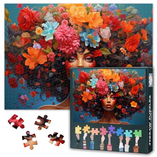 1000 Teile Puzzle: Porträt eines Mädchens mit Blumen im Haar (50x70cm) - Ausdrucksstarke Kunst, Anspruchsvolle Wohndeko als Geschenkidee von TISHIRON