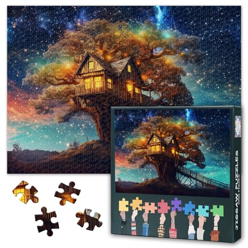 1000 Teile Puzzles für Erwachsene, Baumhaus-Puzzles für Erwachsene, Wanddekoration, Baumhaus mit schönem Blick auf den Himmel, Nachtintelligenz-Puzzle als Geschenk für Familie und Freunde, 70 x 50 cm 1000 Teile Puzzles für Erwachsene, Baumhaus-Puzzles für Erwachsene, Wanddekoration, Baumhaus mit schönem Blick auf den Himmel, Nachtintelligenz-Puzzle als Geschenk für Familie und Freunde, 70 x 50 cm von TISHIRON