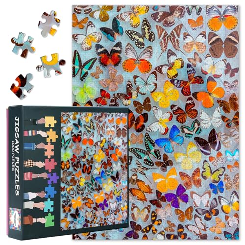 1000 Teile Schmetterlingskollektion Puzzle - Artenvielfalt Gartenkunst mit Premium Puzzle Board, Entomologie Lernpuzzle, 70x50 cm von TISHIRON