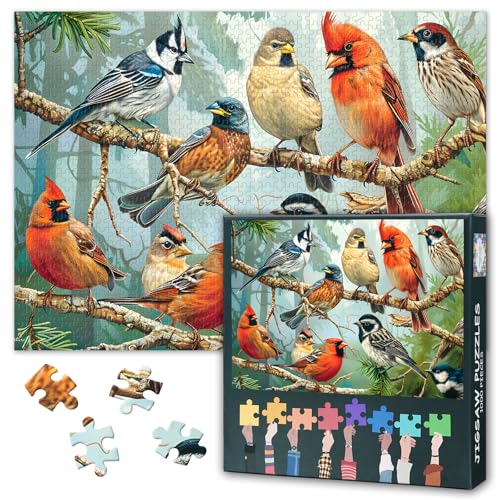 1000 Teile Sperlingspuzzle - Baumast Naturmotiv mit Premium Puzzle Board, Tierbeobachtungs-Puzzle, 70x50 cm von TISHIRON