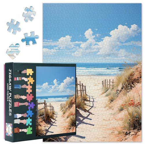 1000 Teile Strand-Puzzles für Erwachsene, Meer-Puzzles für Wandkunst, Hausdekoration, Intelligenz, Meereslandschaft, Puzzle für Erwachsene, Familie, Innenbereich, Freunde, Partynächte, 70 x 50 cm von TISHIRON
