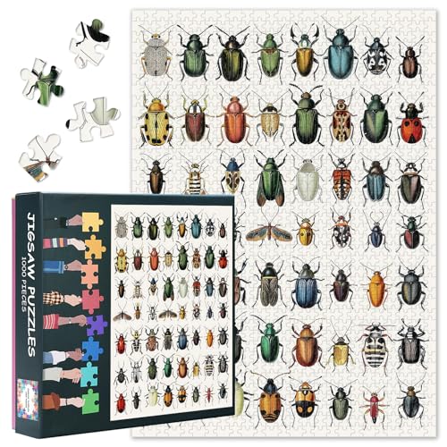1000 Teile Vintage Sammlung Verschiedener Käfer Puzzles Für Erwachsene Herausforderndes Insekten Puzzle Für Erwachsene Kunstwerke Dekoration Intelligenz-Puzzles Für Familien Indoor Spiele 50cmx70cm von TISHIRON