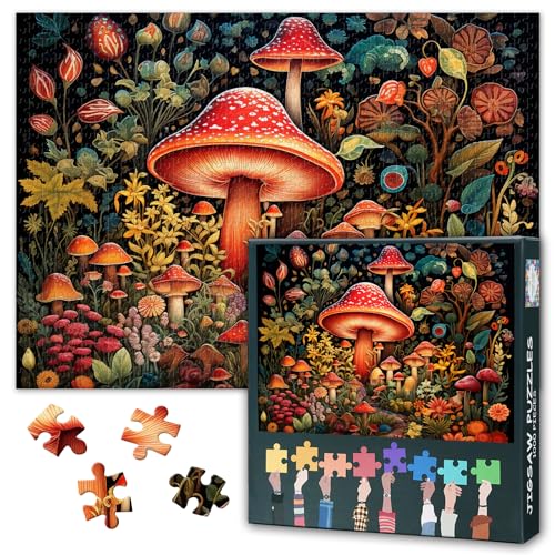 1000 Teile Zauberwald Puzzle für Erwachsene - Mystische Pilze & Botanische Kunst mit Premium Puzzle Board, Herausforderndes Naturpuzzle, 70x50 cm von TISHIRON