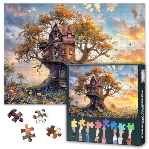 1000 Teile skurriles Baumhaus-Puzzle, spektakuläre Landschaft, Herausforderung und lustiges Puzzle für Erwachsene, Familie, Dekompressionspuzzle, florale Wandkunst, Dekoration, 69,8 x 50 cm 1000 Teile skurriles Baumhaus-Puzzle, spektakuläre Landschaft, Herausforderung und lustiges Puzzle für Erwachsene, Familie, Dekompressionspuzzle, florale Wandkunst, Dekoration, 69,8 x 50 cm von TISHIRON
