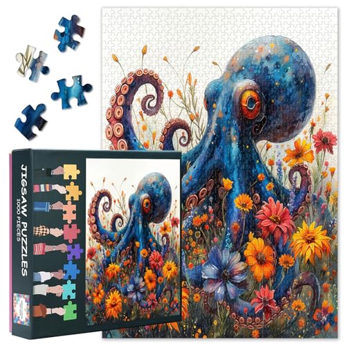 1000-teilige Puzzles für Erwachsene, Blaues Oktopus-Puzzle, Tentakel des Oktopus umgeben die Blume Puzzles 1000 Teile, Kreatives Spiel, Geschenke für Feiertagsfeiern, Kunstwerk 27 x 20 inch 1000-teilige Puzzles für Erwachsene, Blaues Oktopus-Puzzle, Tentakel des Oktopus umgeben die Blume Puzzles 1000 Teile, Kreatives Spiel, Geschenke für Feiertagsfeiern, Kunstwerk 27 x 20 inch von TISHIRON