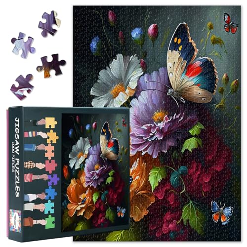 1000-teiliges Blumen-Puzzle für Erwachsene – Blumen-Schmetterling – Herausforderndes Puzzle, perfekt für Spieleabende – Einzigartig und schwierig – 27 x 20 inch 1000-teiliges Blumen-Puzzle für Erwachsene – Blumen-Schmetterling – Herausforderndes Puzzle, perfekt für Spieleabende – Einzigartig und schwierig – 27 x 20 inch von TISHIRON