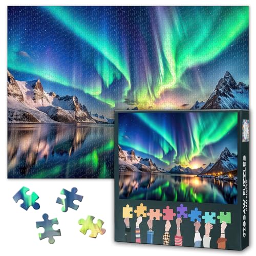 1000-teiliges Puzzle für Erwachsene, Aurora Borealis Norwegen Fjorde Landschaft – Majestätische Berg-Nordlichter-Kunst, lebendiger Nachthimmel, herausfordernde Wanddekoration, Puzzle, 70 x 50 cm 1000-teiliges Puzzle für Erwachsene, Aurora Borealis Norwegen Fjorde Landschaft – Majestätische Berg-Nordlichter-Kunst, lebendiger Nachthimmel, herausfordernde Wanddekoration, Puzzle, 70 x 50 cm von TISHIRON