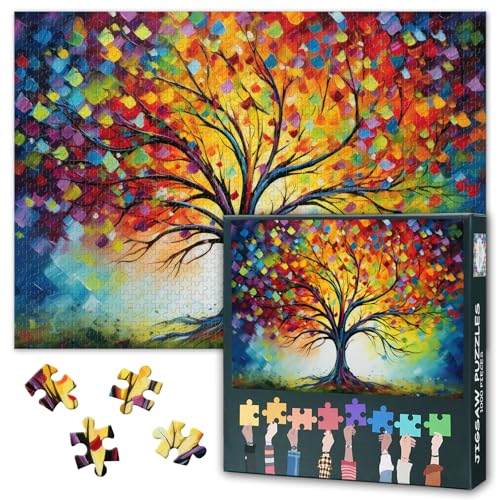1000-teiliges Puzzle für Erwachsene, Herbst-Ahornblätter, Kunst mit goldenem Laub und aufwendigen Adern, botanisches Herbst-Wanddekor-Puzzle, herausforderndes lebendiges Baumlandschafts-Design, 69 x von TISHIRON