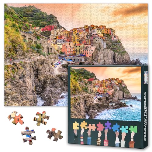 1000-teiliges Puzzle für Erwachsene, Manarola Fischerdorf, Meereslandschaft, Cinque Terre, Italien, Küstenlandschaft, Kunst, bunte mediterrane Häuser, Wanddekoration, anspruchsvolles Puzzle 60 x 50 cm von TISHIRON