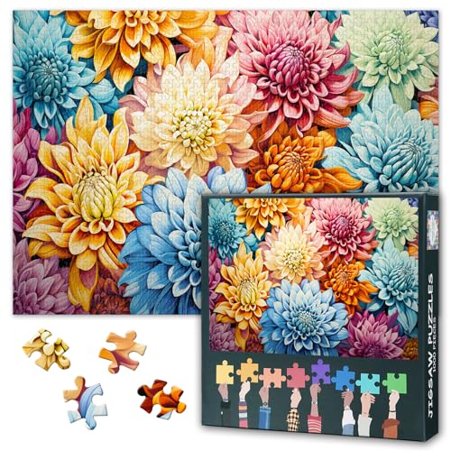 1000-teiliges Puzzle für Erwachsene, botanische Gartenkunst mit Pfingstrose und Dahlienblüten, aufwendige Blütenblatt-Texturen, Wanddekor-Puzzle, herausforderndes lebendiges Blumenlandschafts-Design von TISHIRON