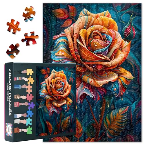 1000-teiliges Puzzle für Erwachsene, botanische Rose & Pfingstrose, Gartenkunst – lebendige Frühlingsblüten und Laub, aufwendiges florales Wanddekor-Design, anspruchsvolles großes Puzzle, 69 x 50 cm von TISHIRON