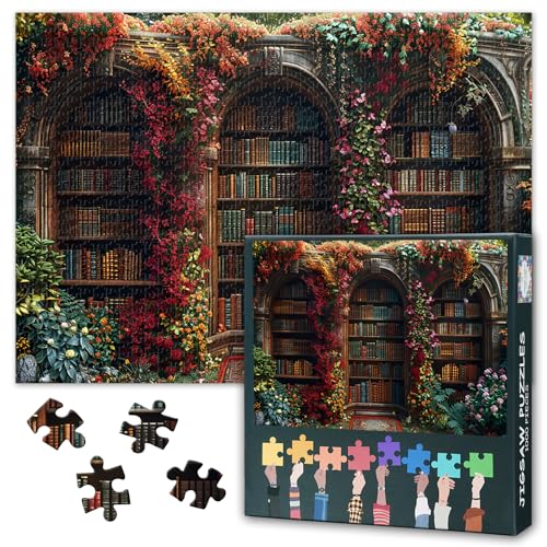 1000-teiliges Puzzle für Erwachsene Blumen Bücherregal – Puzzles 1000 Teile, anspruchsvolles Puzzle Bücherregal (70 x 50 cm), Familien Spiel Abend & Wohnkultur von TISHIRON
