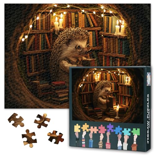 1000-teiliges Puzzle für Erwachsene Hedgehog – Puzzles 1000 Teile, schwieriges, herausforderndes Puzzle mit Bibliotheksmotiv (70 x 50 cm), Familienspielabend & Wohnkultur von TISHIRON
