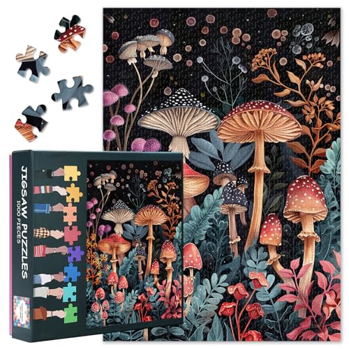 1000-teiliges Puzzle für Erwachsene Träumende farbige Pilze Puzzle Lustige herausfordernde Home Wall Dekoration Geschenke für Familie und Freunde Fertige Größe: 70x50cm von TISHIRON