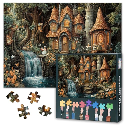 1000-teiliges Puzzle für Erwachsene Wald Hut Puzzles Blume und Feen Geeignet für Spiel Nächte herausfordernd,Lebendiges Detail Ideal für Puzzle Enthusiasten Fertiggröße: 70x50cm von TISHIRON