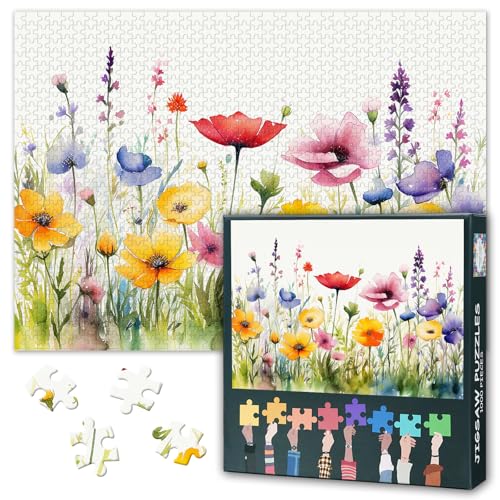 1000-teiliges Puzzle für Erwachsene mit Blumenmotiv – Puzzles mit 1000 Teilen, schwieriges, herausforderndes Puzzle Wildblumenmotiv (70 x 50 cm), für Familien-Spieleabende und als Wohnaccessoire von TISHIRON