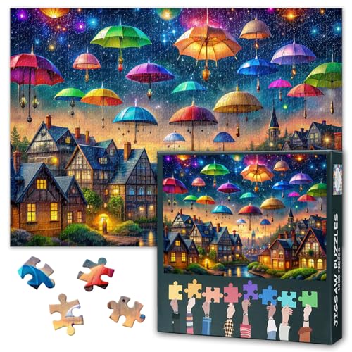 1000-teiliges Puzzle mit Sternenschirm für Erwachsene, Nachtszenen-Puzzle, 1000 Teile, charmantes Dorf von Tudor-Häusern, lustiges Puzzle, Geschenk für Familie und Freunde, 69,8 x 49,8 cm 1000-teiliges Puzzle mit Sternenschirm für Erwachsene, Nachtszenen-Puzzle, 1000 Teile, charmantes Dorf von Tudor-Häusern, lustiges Puzzle, Geschenk für Familie und Freunde, 69,8 x 49,8 cm von TISHIRON
